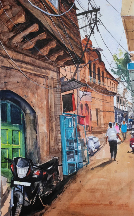 Banaras City (ART-7901-116956) - Handpainted Art Painting - 14in X 22in