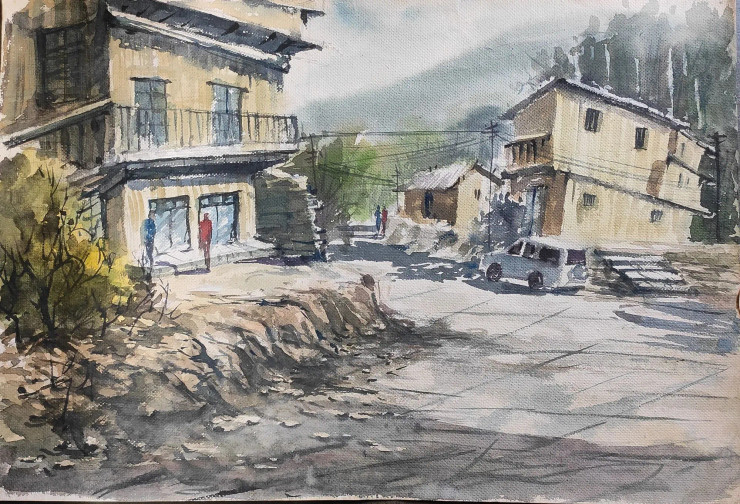 Hillscape (ART-7901-117043) - Handpainted Art Painting - 23in X 15in