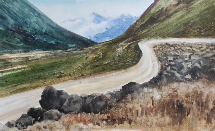 Mountain Path (ART-7901-116961) - Handpainted Art Painting - 22in X 14in