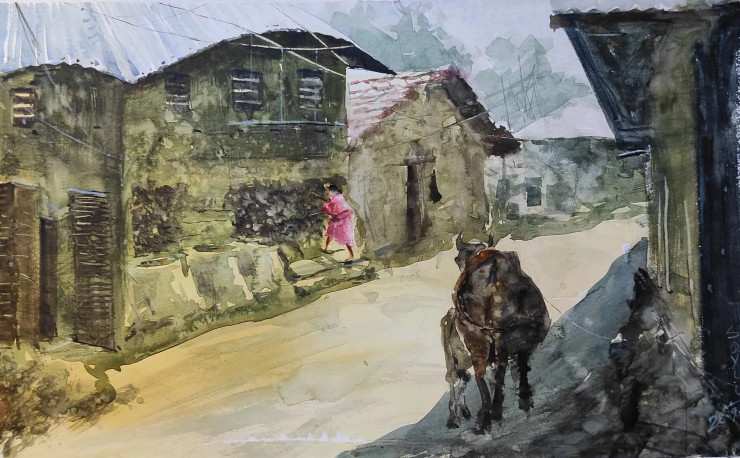 Village Series (ART-7901-116934) - Handpainted Art Painting - 22in X 14in