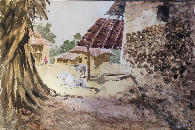 Village Series (ART-7901-116928) - Handpainted Art Painting - 23in X 15in