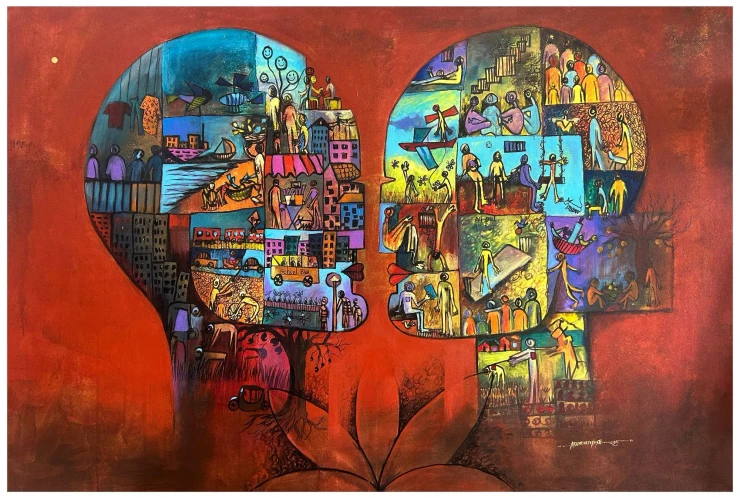 Between Of Two (ART-16405-117160) - Handpainted Art Painting - 72in X 48in