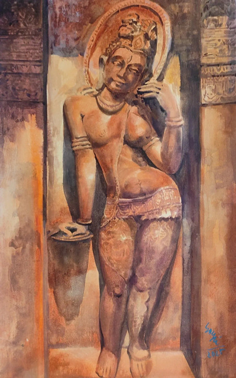 Devi In Khajuraho Sculpture (PRT-7901-117125) - Canvas Art Print - 19in X 30in