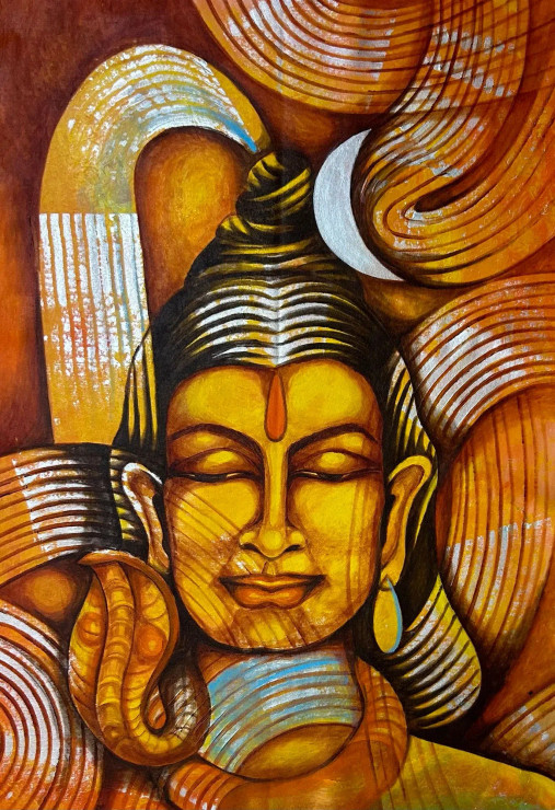 SHIVA (ART-8691-117179) - Handpainted Art Painting - 24in X 36in