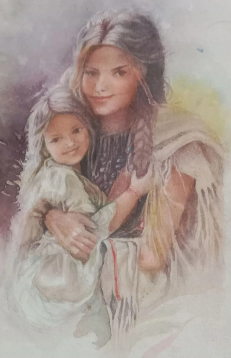 Mother And Child (ART-15604-117143) - Handpainted Art Painting - 11in X 15in