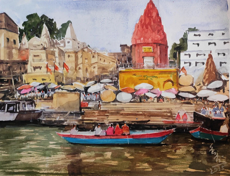 Banaras Ghat Series (PRT-7901-117111) - Canvas Art Print - 36in X 27in