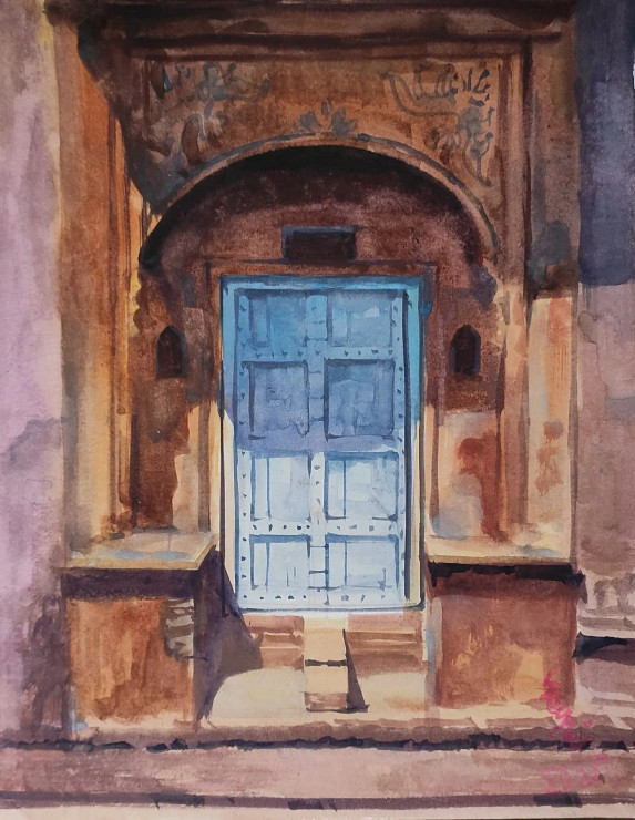 The Blue Door (PRT-7901-117104) - Canvas Art Print - 14in X 18in