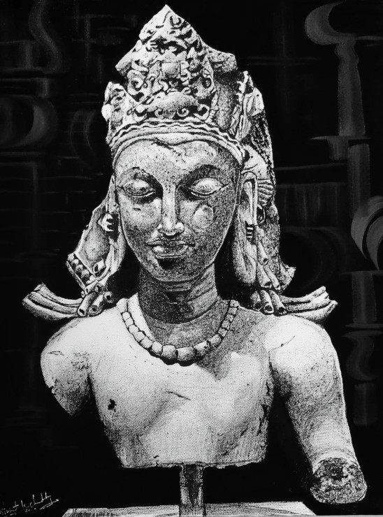Eternal Grace: Vishnu Of The Gupta Era (ART-17843-117196) - Handpainted Art Painting - 12in X 16in
