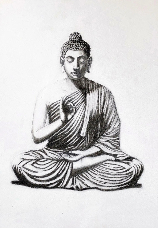 Buddha (ART-17294-113787) - Handpainted Art Painting - 12in X 17in