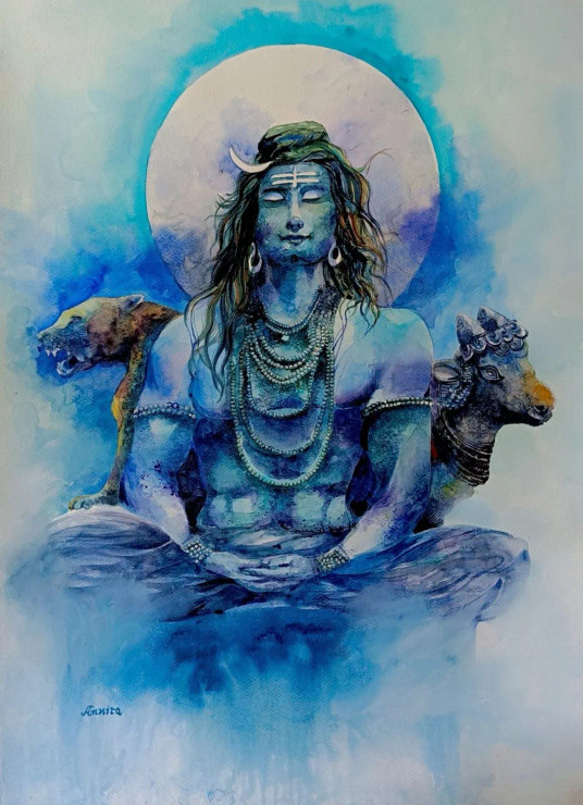 Shiva (ART-8538-117219) - Handpainted Art Painting - 20in X 28in