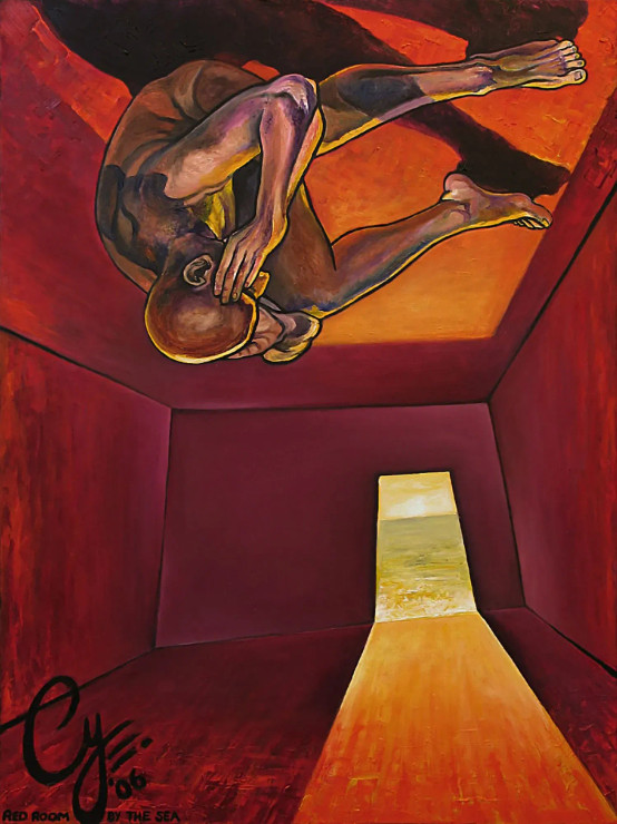 Red Room By The Sea (ART-17917-117357) - Handpainted Art Painting - 30in X 40in