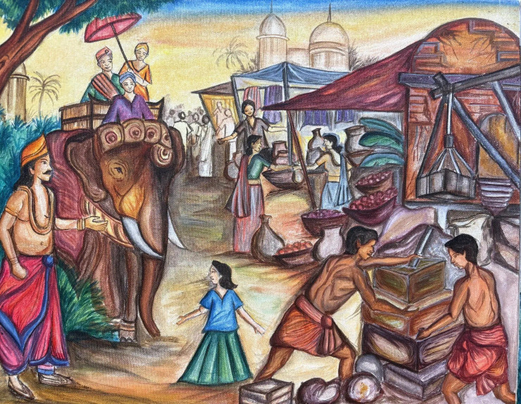 “Dawn Of Development” (ART-17905-117311) - Handpainted Art Painting - 24in X 18in