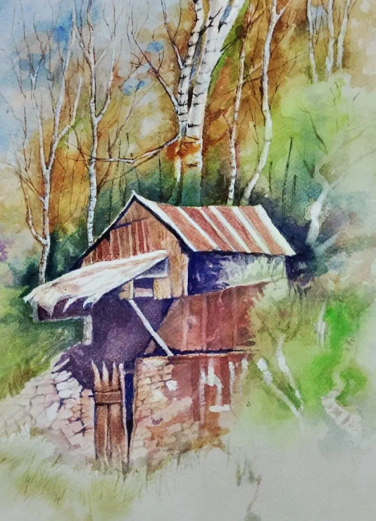 Hut (ART-15604-117290) - Handpainted Art Painting - 11in X 15in