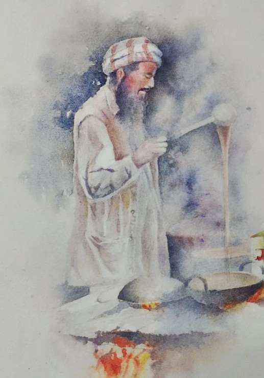 Tea Seller (ART-15604-117294) - Handpainted Art Painting - 11in X 15in