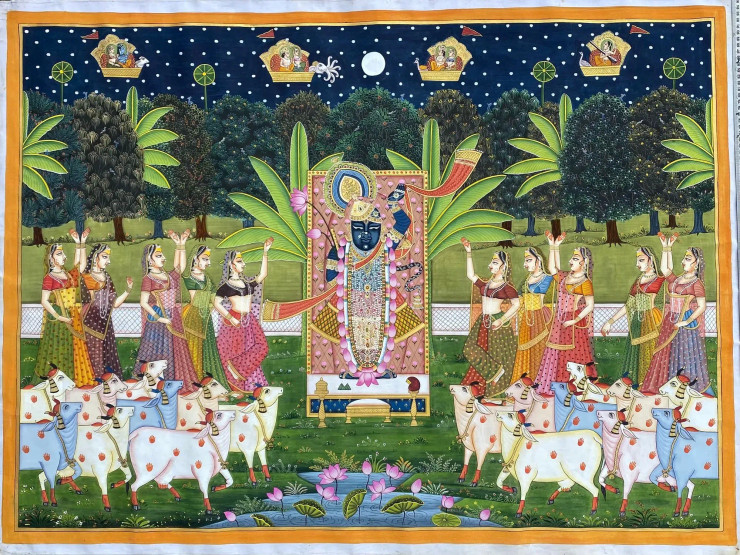 Pichwai Painting Handmade (ART-8266-117081) - Handpainted Art Painting - 45in X 33in