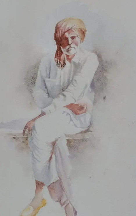 Old Man From Hariyana (ART-15604-117359) - Handpainted Art Painting - 8in X 11in