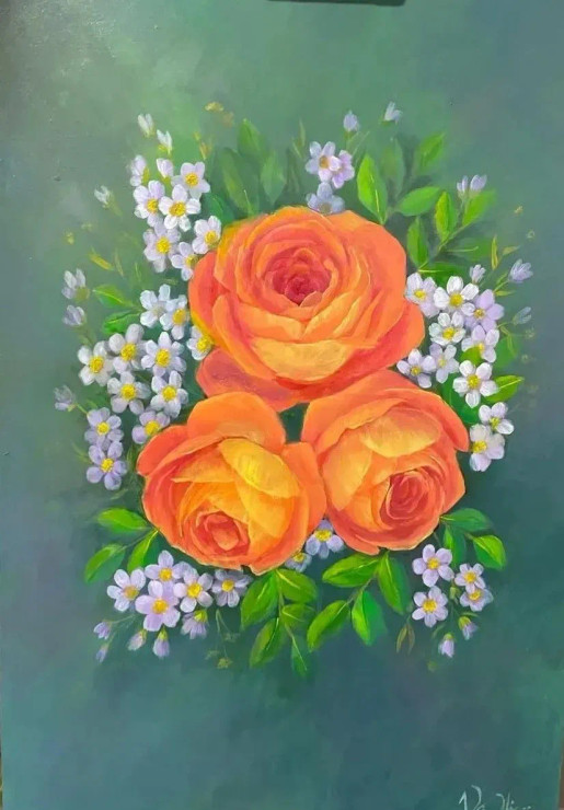 Roses (ART-5026-117381) - Handpainted Art Painting - 8in X 10in