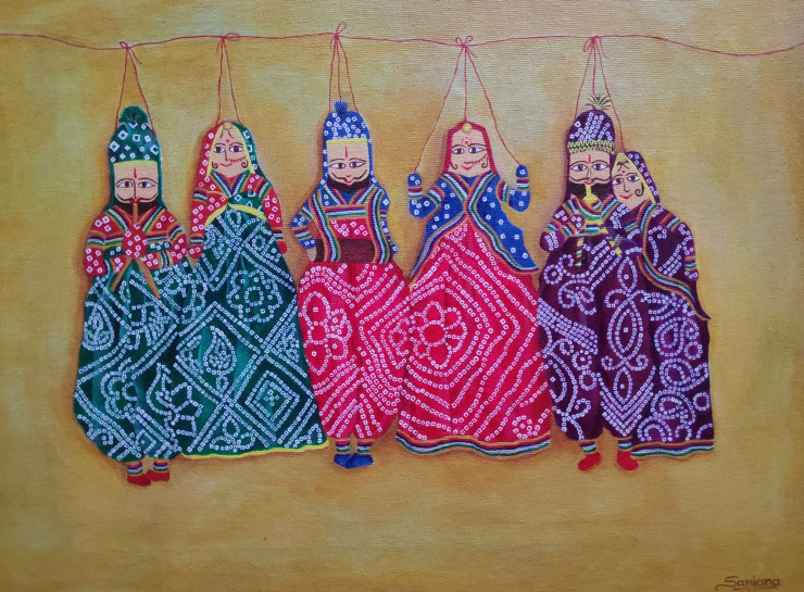 Kathputli (ART-8714-117347) - Handpainted Art Painting - 18in X 14in