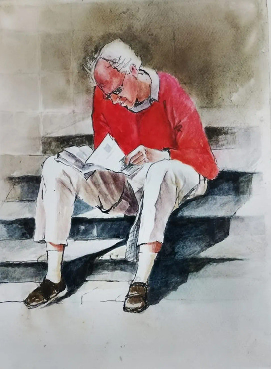 Old Man (ART-15604-117374) - Handpainted Art Painting - 11in X 15in