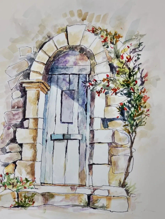 Old  Door (ART-15604-117332) - Handpainted Art Painting - 10in X 14in