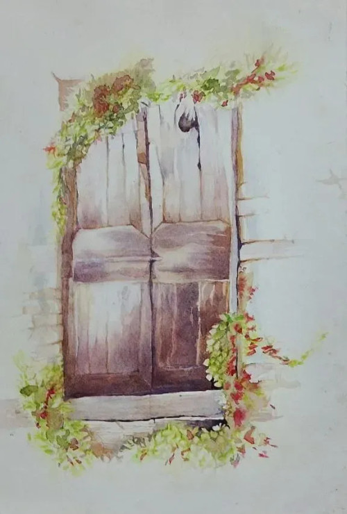 Old Door (ART-15604-117329) - Handpainted Art Painting - 11in X 15in