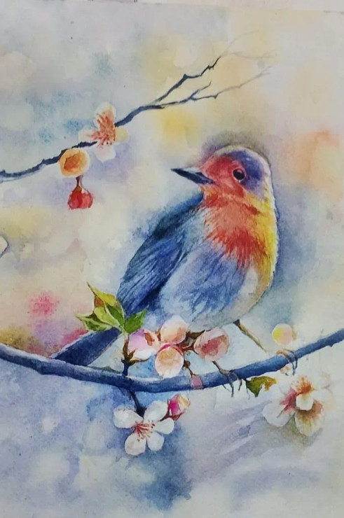 Bird (ART-15604-117360) - Handpainted Art Painting - 8in X 11in