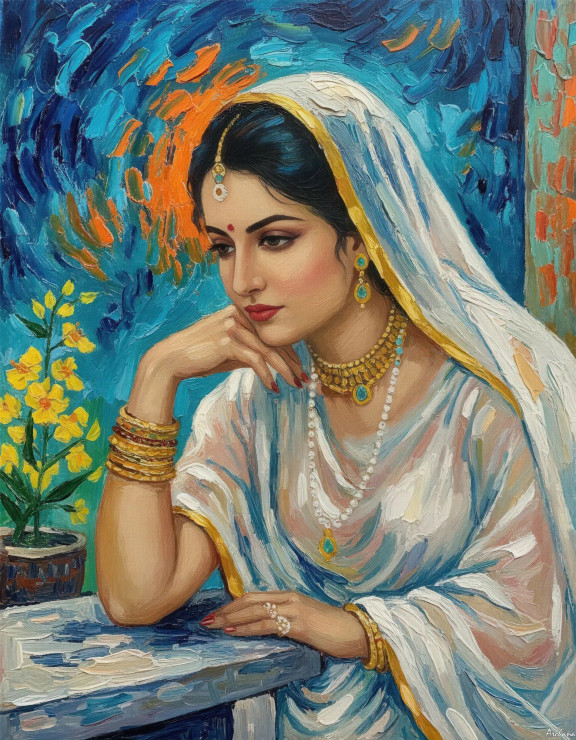 A Palette Of Emotion Golden Adornment (PRT-15697-117410) - Canvas Art Print - 33in X 42in