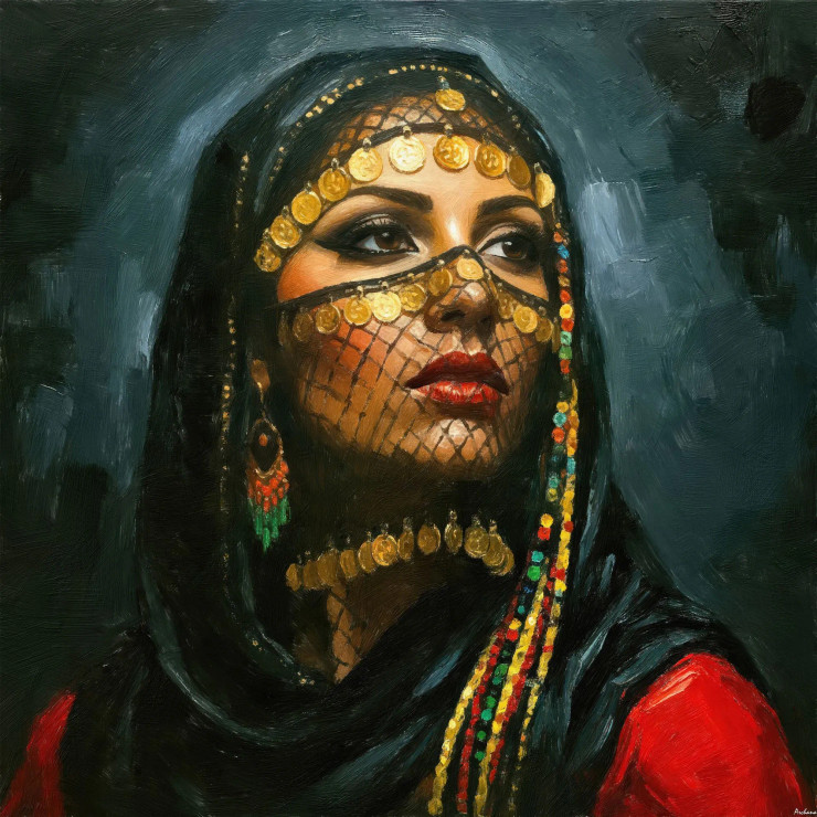 Veiled Gaze Of Golden Secrets (PRT-15697-117426) - Canvas Art Print - 36in X 36in