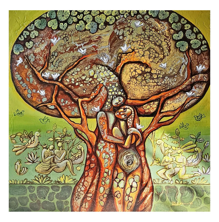 Nature Love (ART-15414-117470) - Handpainted Art Painting - 24in X 24in