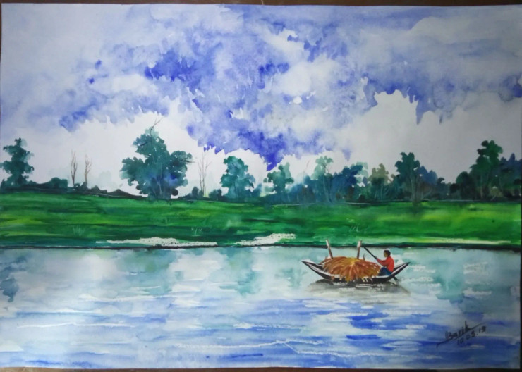 HEADING HOME (ART-6806-117566) - Handpainted Art Painting - 14in X 11in