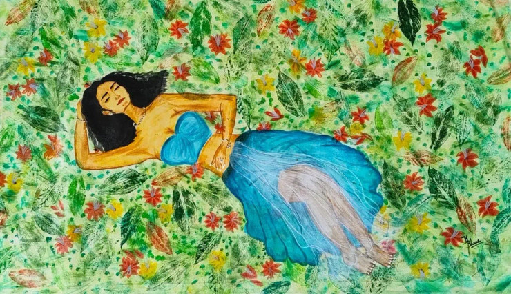 The Sleeping Beauty (ART-17155-115163) - Handpainted Art Painting - 42in X 23in