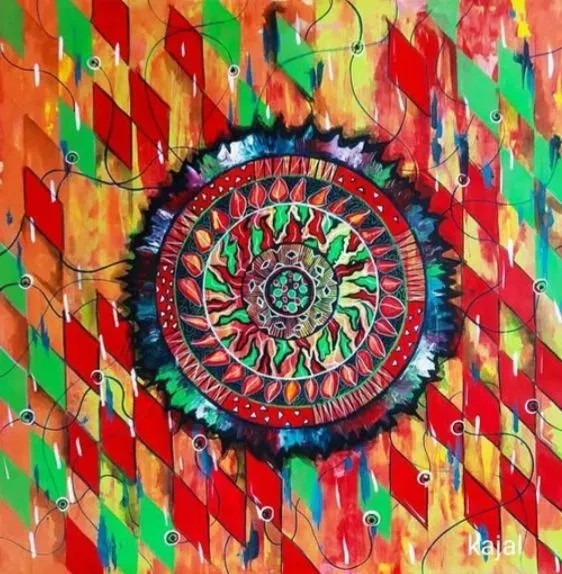 Trangle Of The World In Fear (ART-17932-117572) - Handpainted Art Painting - 24in X 24in