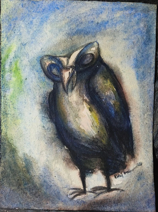 Owl (ART-8812-117584) - Handpainted Art Painting - 11in X 15in