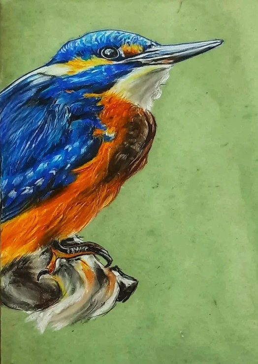Kingfisher (ART-17941-117582) - Handpainted Art Painting - 12in X 18in