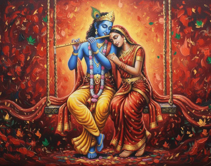 The Divine Radha Krishna Painting (ART-3319-117649) - Handpainted Art Painting - 36in X 30in