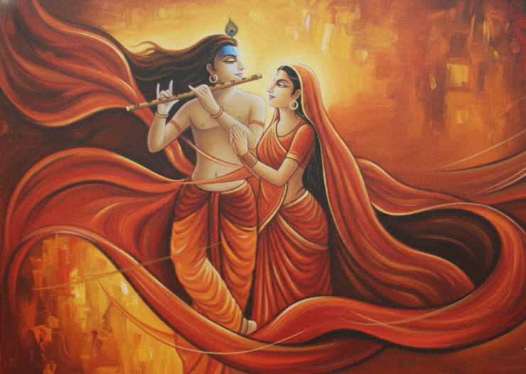 Radha Krishna Painting (ART-3319-117648) - Handpainted Art Painting - 36in X 24in