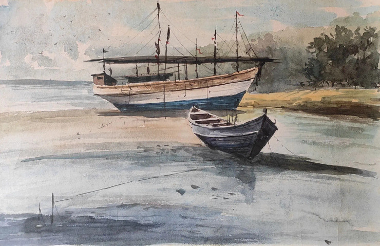 Boat (ART-7901-117695) - Handpainted Art Painting - 22in X 14in