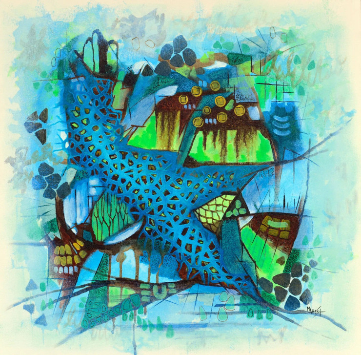 Rooted Growth” Abstract (A-1) (ART-15639-117737) - Handpainted Art Painting - 24in X 24in