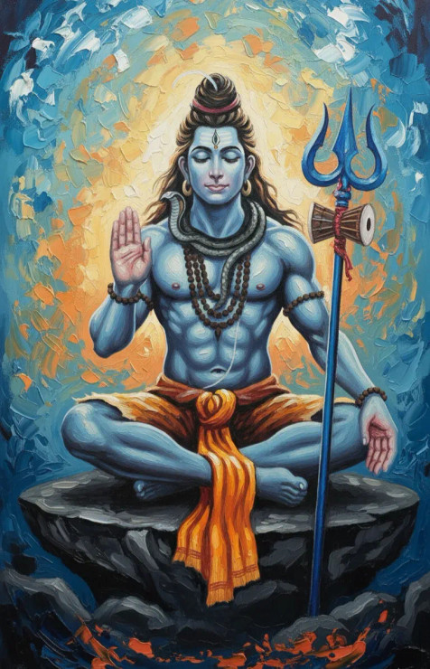 LORD SHIVA PAINTING (ART-3319-117665) - Handpainted Art Painting - 36in X 48in
