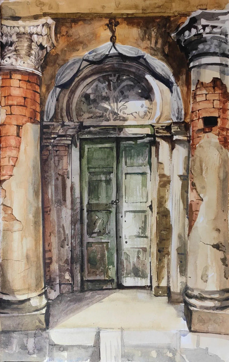 Door (ART-7901-117715) - Handpainted Art Painting - 14in X 22in