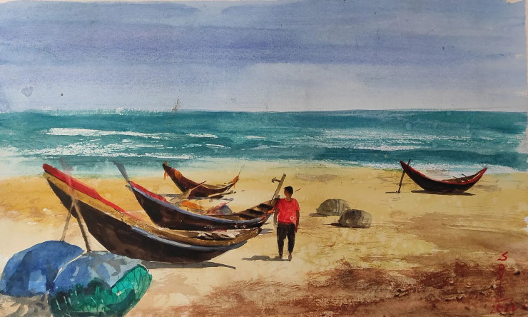 Boat (ART-7901-117720) - Handpainted Art Painting - 22in X 14in
