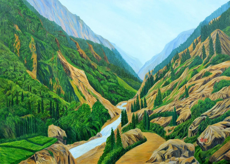 Way To Gangotri I (PRT-2948-117716) - Canvas Art Print - 18in X 13in