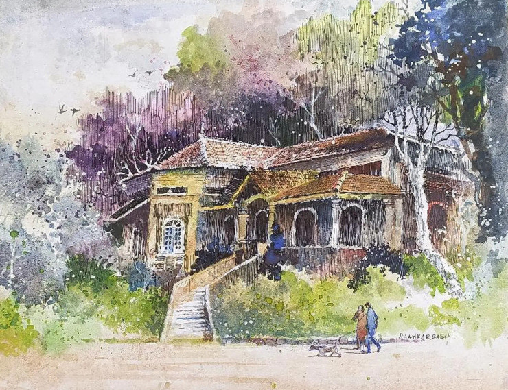 OLD GOA HOUSE (ART-662-117790) - Handpainted Art Painting - 13in X 10in