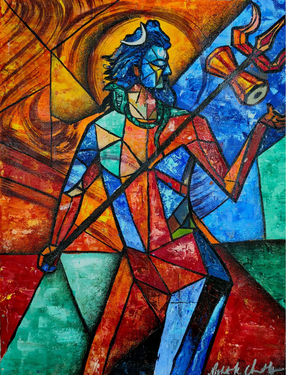 Shiva-Facets Of Eternity (ART-17843-117803) - Handpainted Art Painting - 12in X 16in