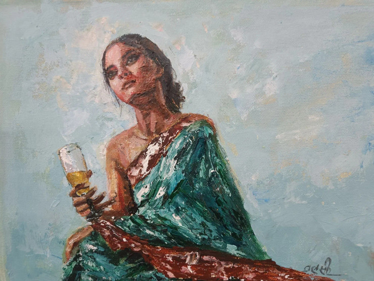 The Pause Between Thoughts (ART-17927-117824) - Handpainted Art Painting - 12in X 9in