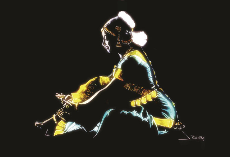 Kuchipudi Grace – Dancer In Shadows (PRT-17970-117870) - Canvas Art Print - 30in X 21in