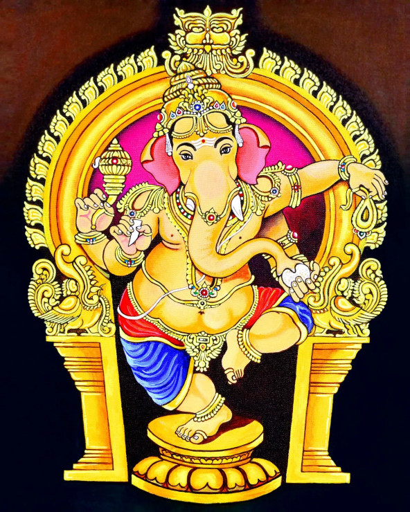 Nritya Ganapathi – Divine Dance Of Wisdom (PRT-17970-117868) - Canvas Art Print - 29in X 36in