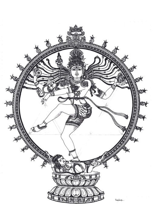 Lord Nataraja – Cosmic Dance In Black & White (PRT-17970-117869) - Canvas Art Print - 21in X 30in