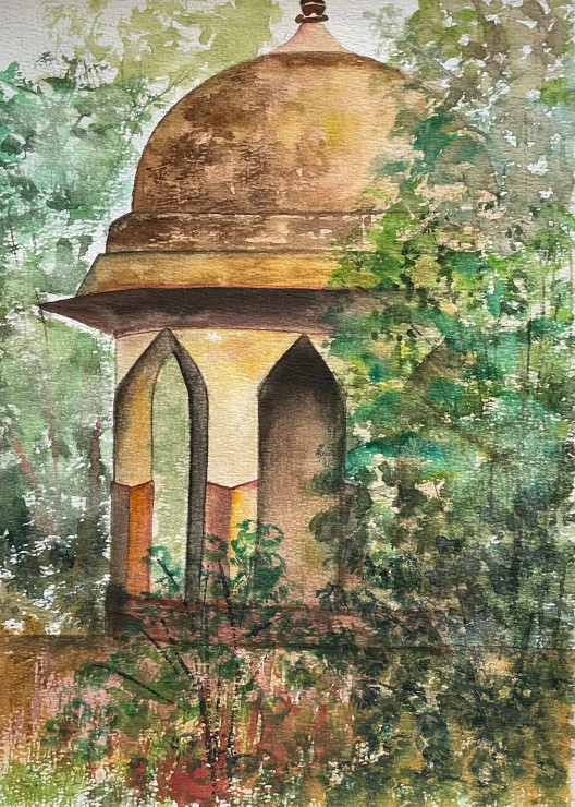 A Garden Pavilion (ART-8841-117852) - Handpainted Art Painting - 8in X 11in