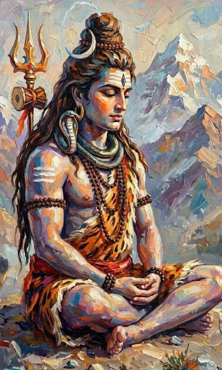Lord Shiva Painting (ART-3319-117909) - Handpainted Art Painting - 28in X 36in
